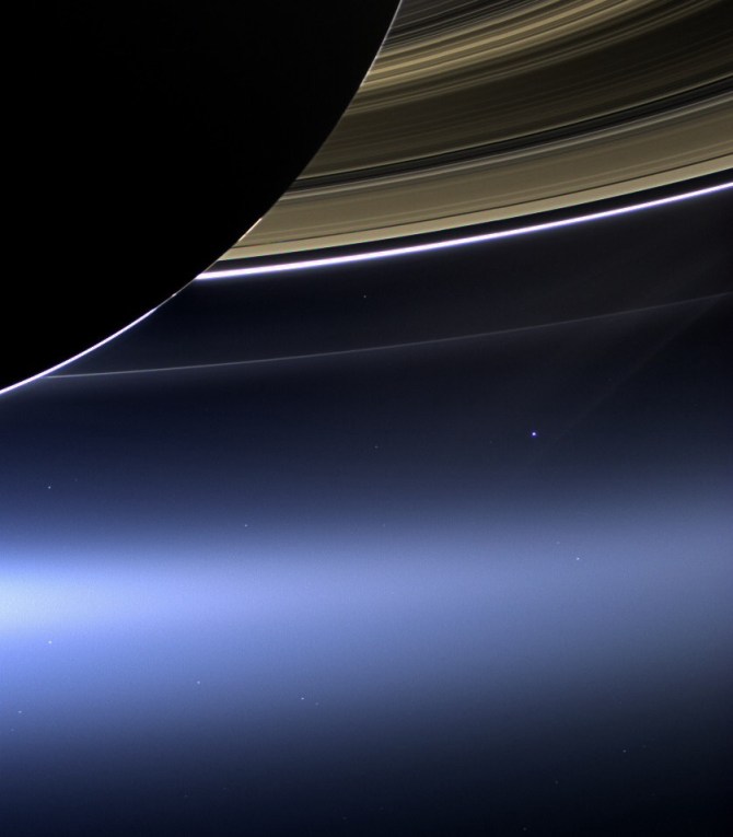This one was taken by the Cassini probe weeks before leaving our solar system behind. Can you see Earth?