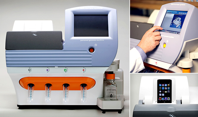 "The key to Ion Torrent's Personal Genome Machine is a semiconductor chip that holds 1.5 million sensors, each of which can hold a single strand DNA fragment. The chip electronically detects the DNA sequence, unlike other sequencing machines that optically detect DNA with pricey lasers, microscopes, and cameras. It can sequence a DNA sample in a few hours, while other machines can take at least a week. And it can scale up fast."