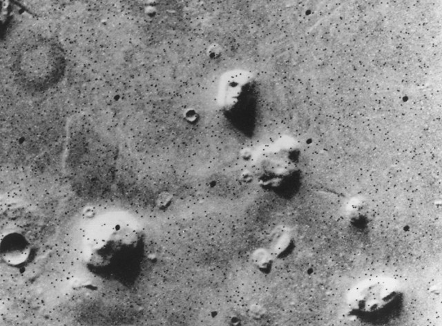 Small part of the Cydonia region, taken by the Viking 1 orbiter and released by NASA/JPL on July 25, 1976